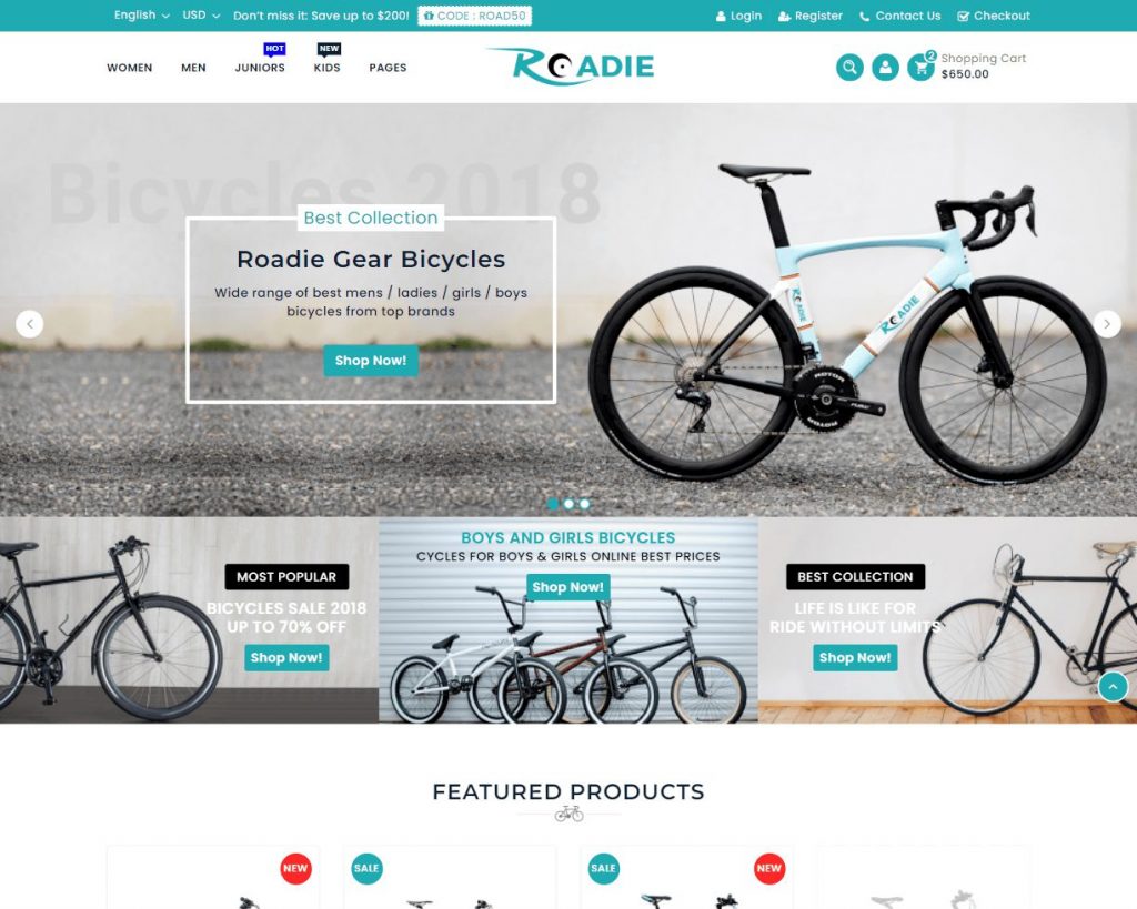 Hình đại diện Giao diện website xe đạp Roadie