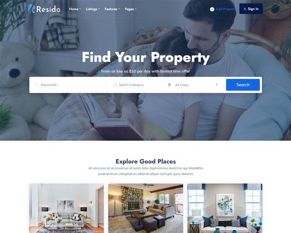 Hình đại diên Mẫu website bất động sản Resido