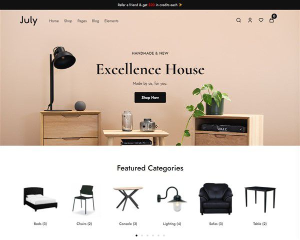 Hình đại diên Mẫu website của hàng nội thất July