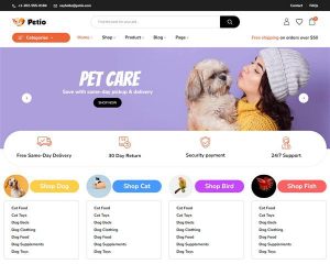 Hình đại diên Mẫu website đồ dùng cho thú cưng Petio là mẫu web phù hợp và đẹp mắt cho trang web bán sản phẩm thức ăn, đồ dùng đồ chơi cho thú cưng