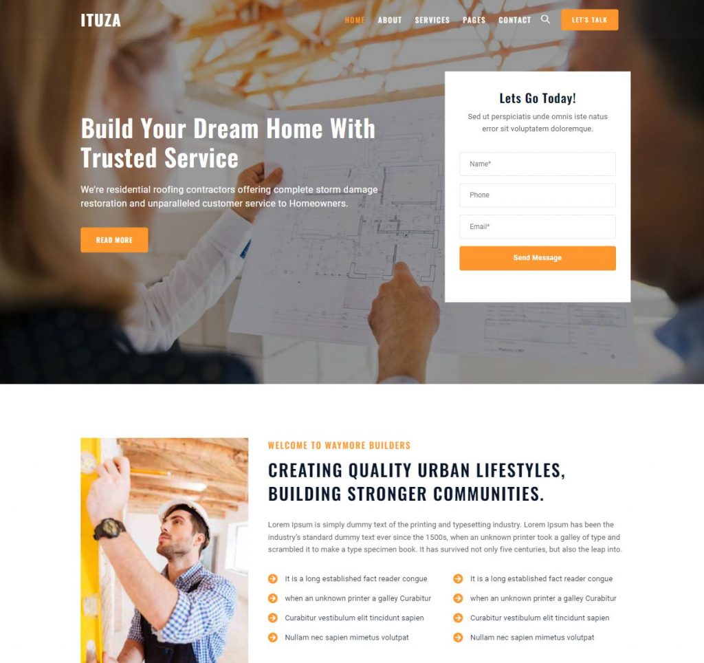 Hình đại diện Phù hợp: Mẫu giao diện website Kiến trúc - Xây dựng, Mẫu giao diện website Giới thiệu công ty - Doanh nghiệp, Mẫu giao diện website Xây dựng Ituza phù hợp công ty xây dựng, công ty kiến trúc, công ty thiết kế xây dựng, hoặc bất kì loại hình kinh doanh về kiến trúc, xây dựng khác