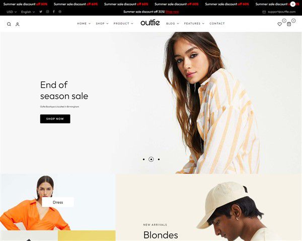 Mẫu website thời trang Outfie hình đại điện
