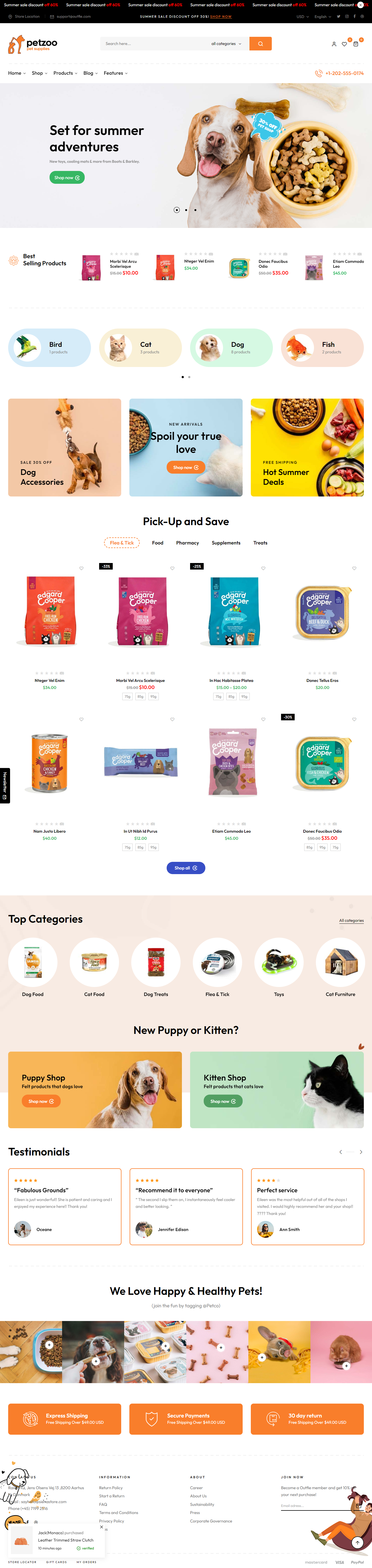 Mẫu website thú cưng Outfie Petzoo