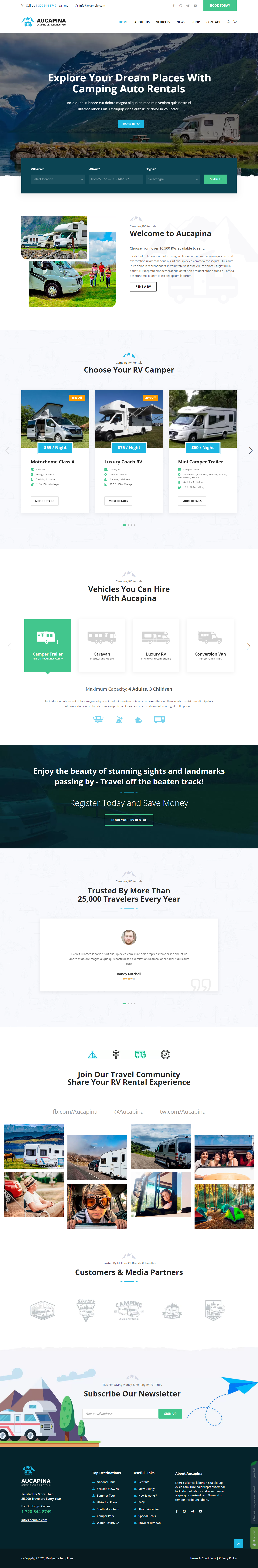 Mẫu website cắm trại xe hơi Aucapina
