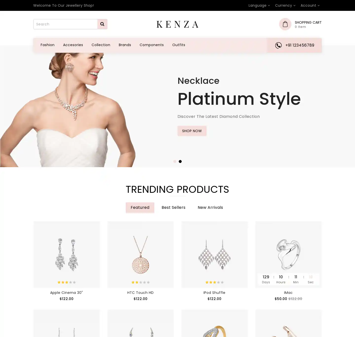 Mẫu website trang sức Kenza hình nền