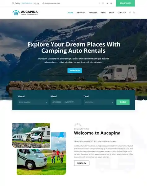 Aucapina: Mẫu Website Xe Mobihome & Cắm Trại Chuẩn SEO