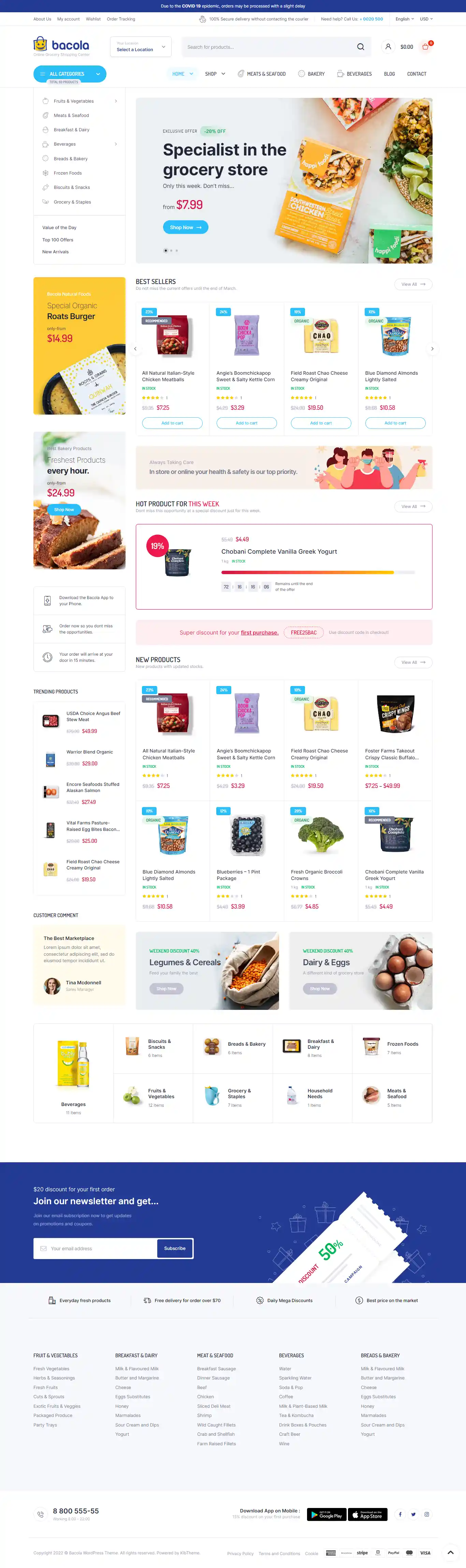 Bacola - Giao Diện Web Siêu Thị Thực Phẩm Organic Đẹp