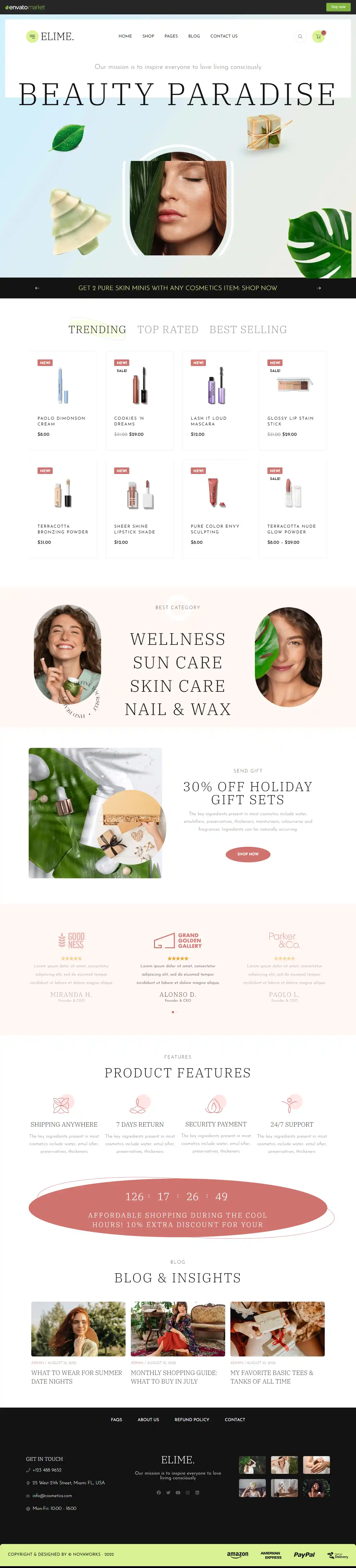 Elime: Mẫu Website Bán Mỹ Phẩm Cao Cấp & Organic Đẹp