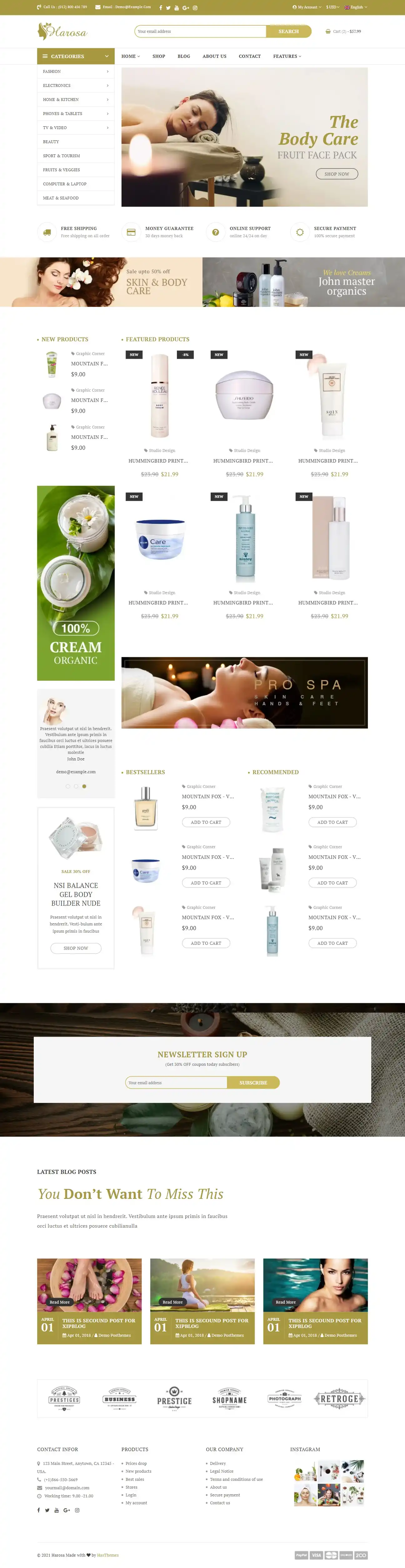 Harosa: Mẫu Website Mỹ Phẩm Làm Đẹp Chuẩn SEO Toàn Diện