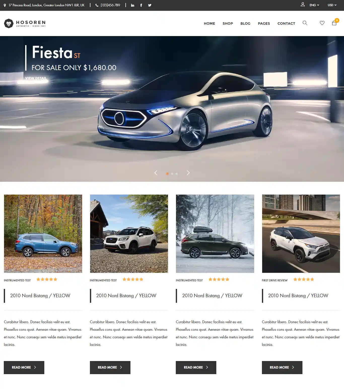 Hosoren – Giao diện website bán xe hơi hiện đại hình đại diện