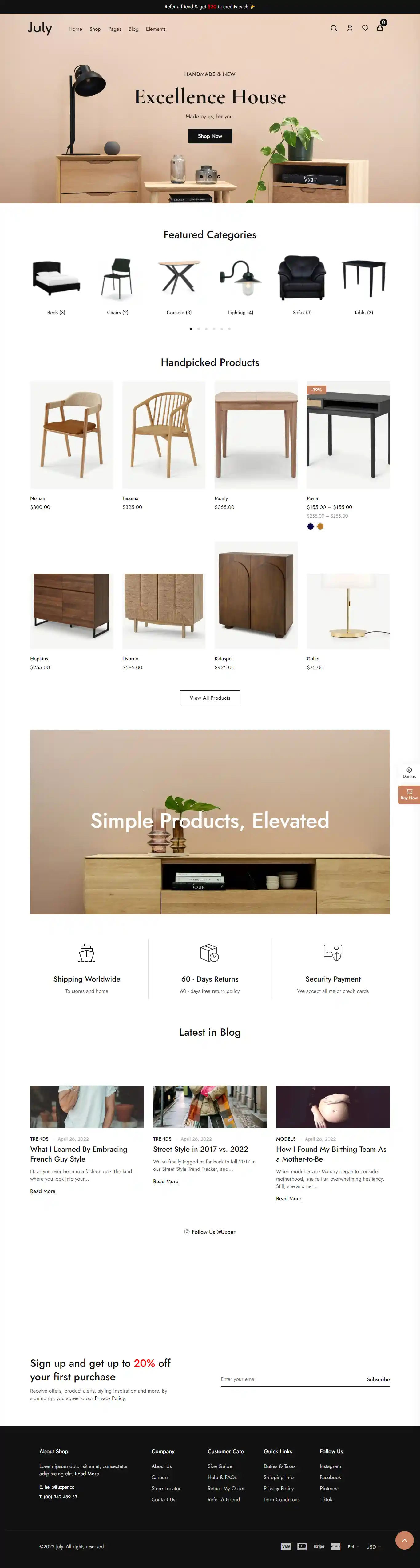 July – Giao Diện Web Cửa Hàng Nội Thất Đẹp Chuẩn SEO