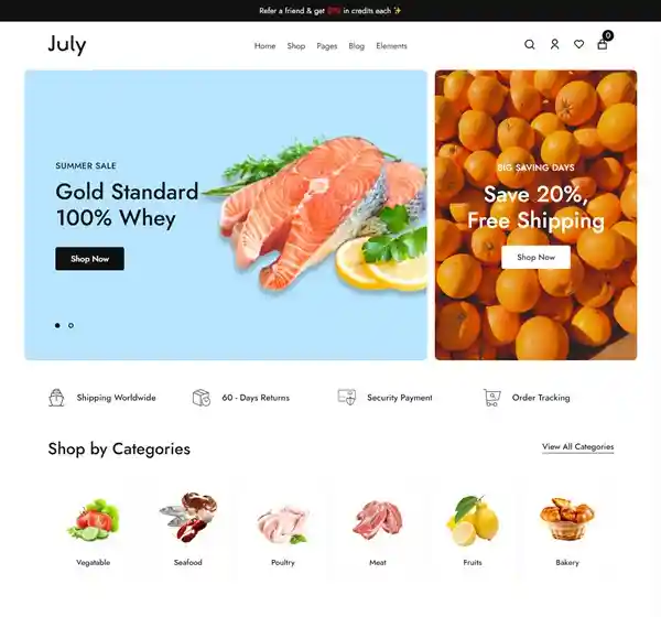 July: Mẫu Website Cửa Hàng Thực Phẩm Sạch Đẹp Chuẩn SEO hình đại diện