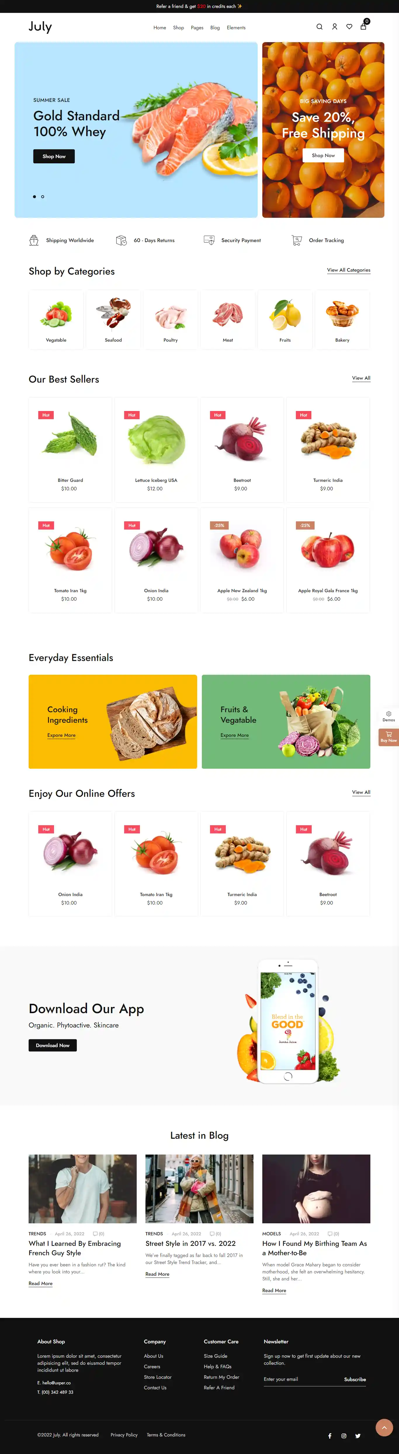 July: Mẫu Website Cửa Hàng Thực Phẩm Sạch Đẹp Chuẩn SEO