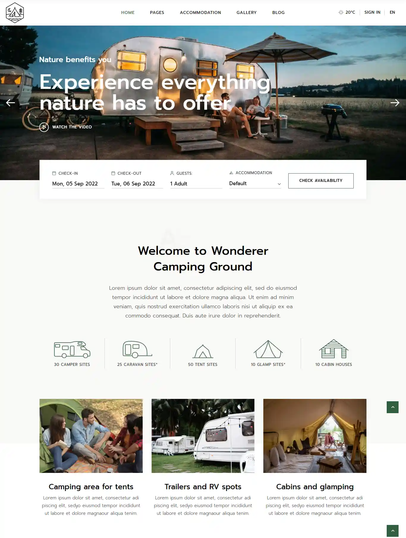 Kamperen – Giao diện website dịch vụ cắm trại hình đại diện