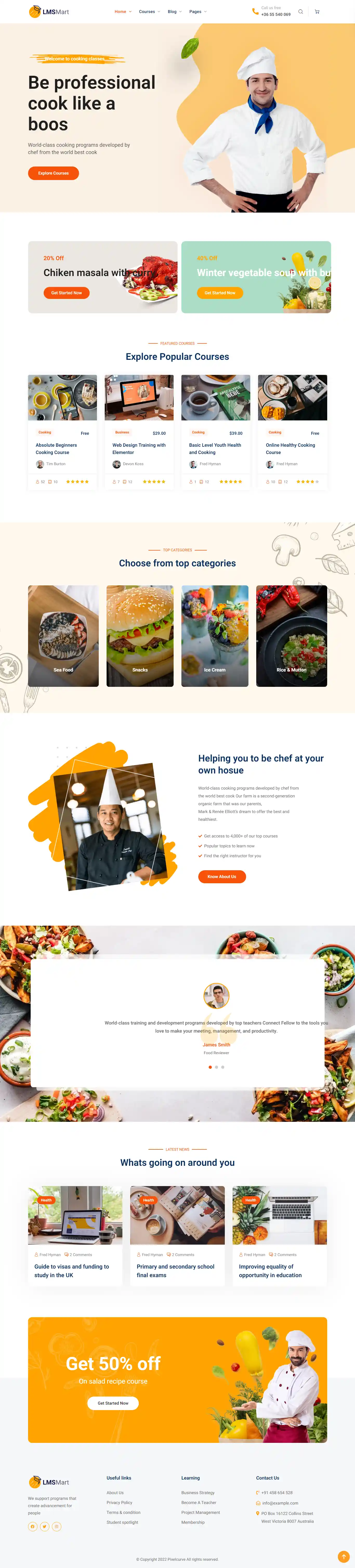 LMSMart - Mẫu Website Dạy Nấu Ăn, Đào Tạo Online