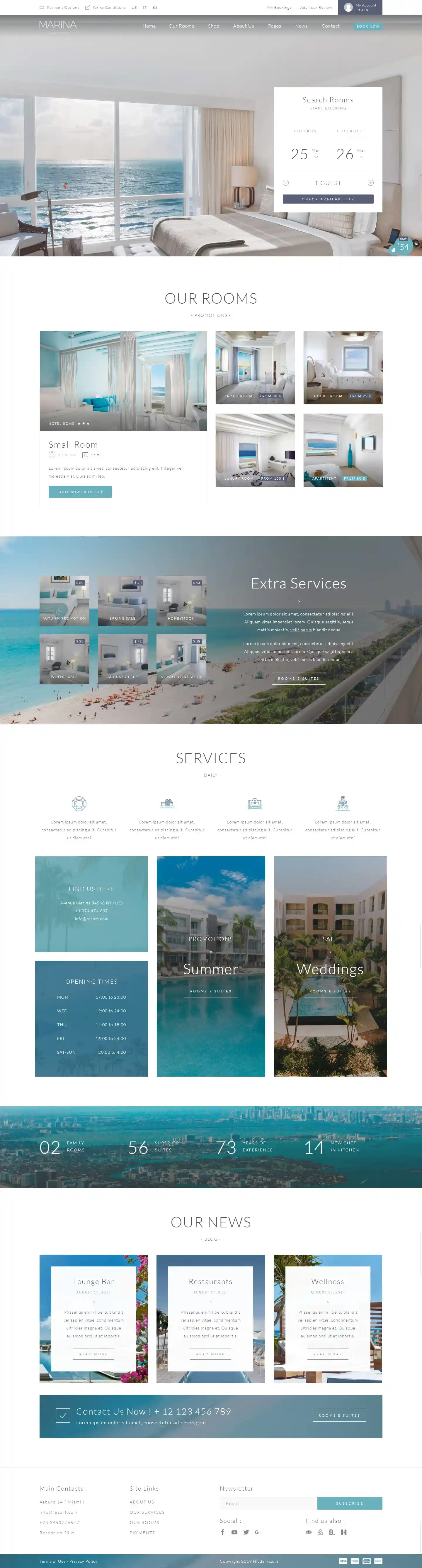 Marina – Giao diện website khách sạn và du lịch