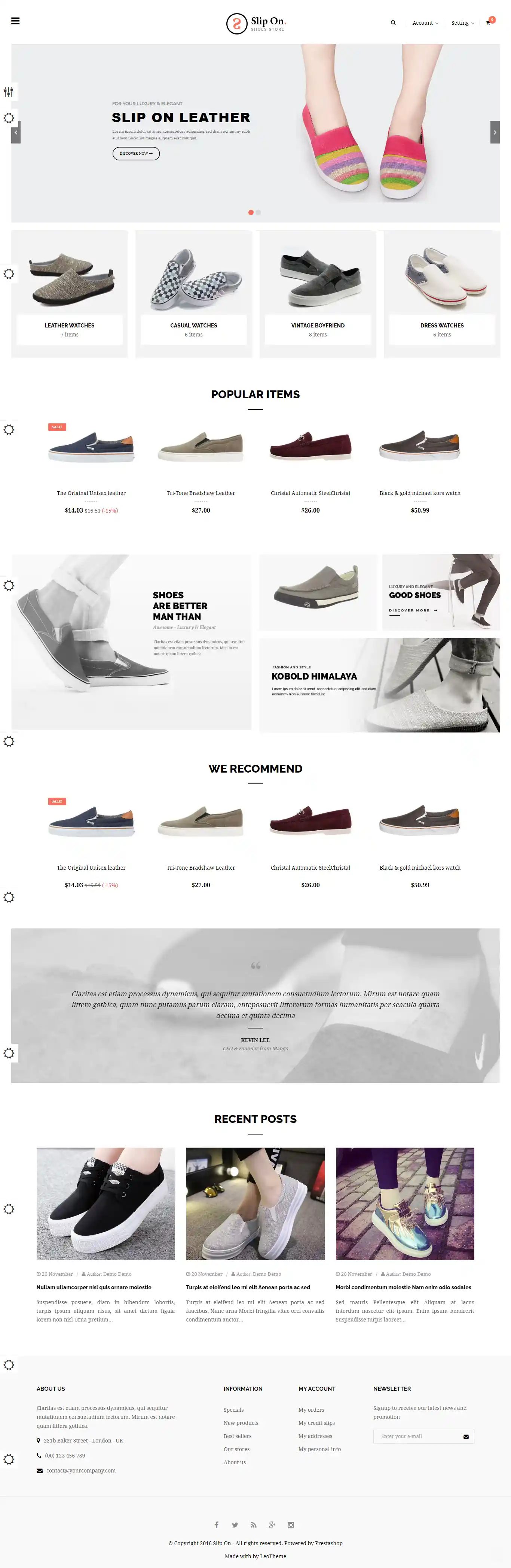 Mẫu website giày dép Leo Slip On hiện đại, chuẩn SEO