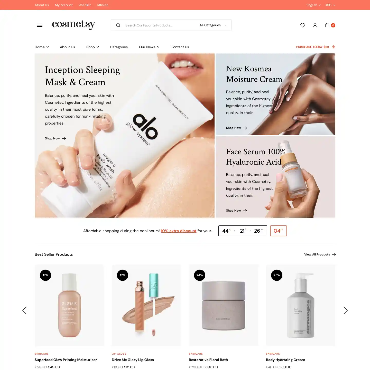 Website mỹ phẩm Cosmetsy hiện đại cho cửa hàng làm đẹp hình đại điện