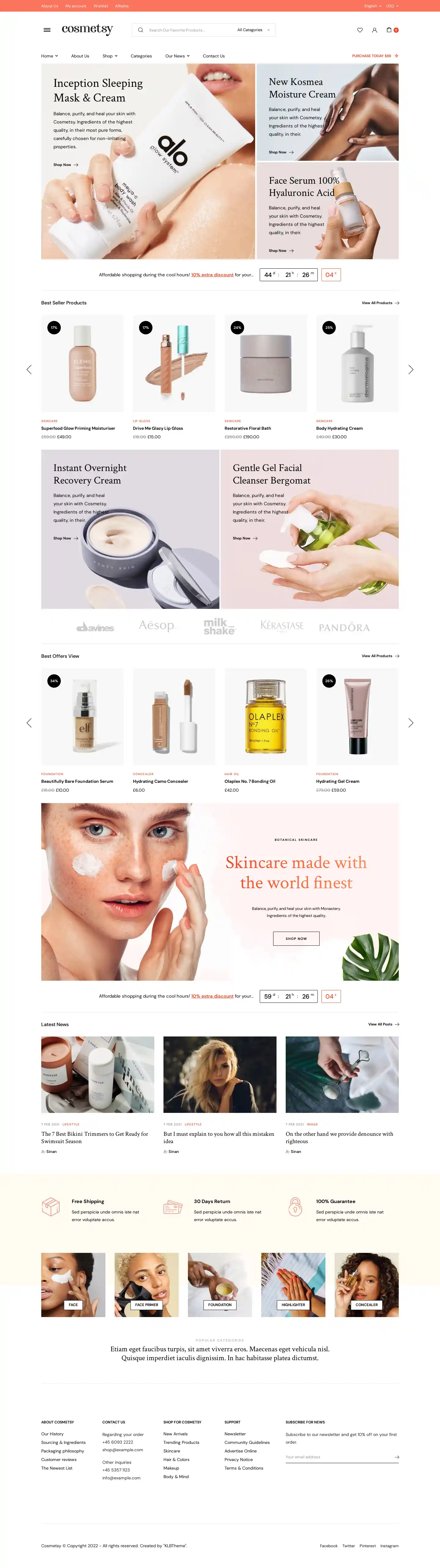 Website mỹ phẩm Cosmetsy hiện đại cho cửa hàng làm đẹp