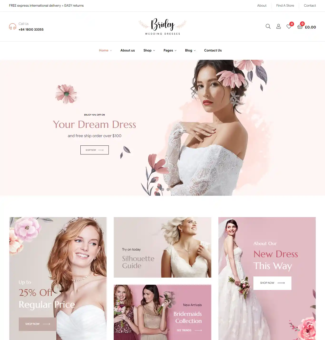 Mẫu website tiệm áo cưới Bridey sang trọng, chuẩn SEO hình đại diện