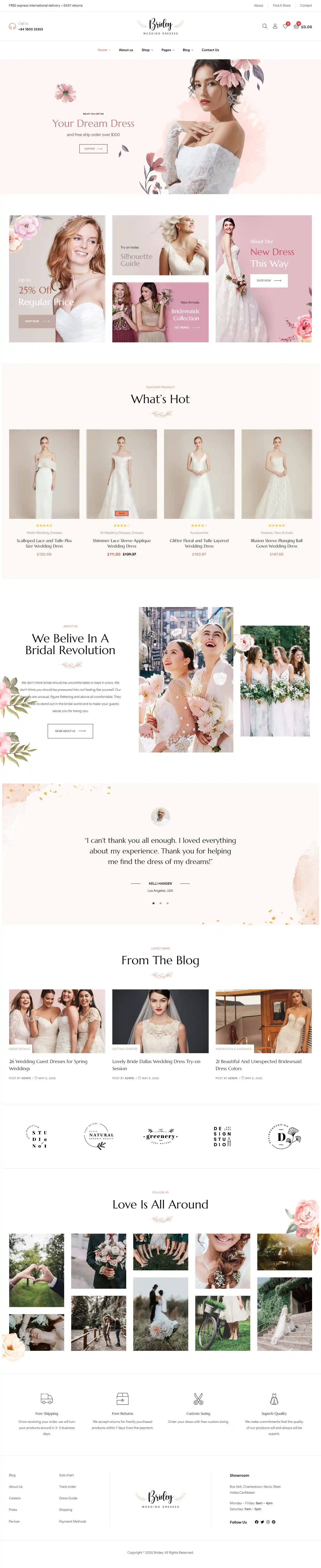 Mẫu website tiệm áo cưới Bridey sang trọng, chuẩn SEO