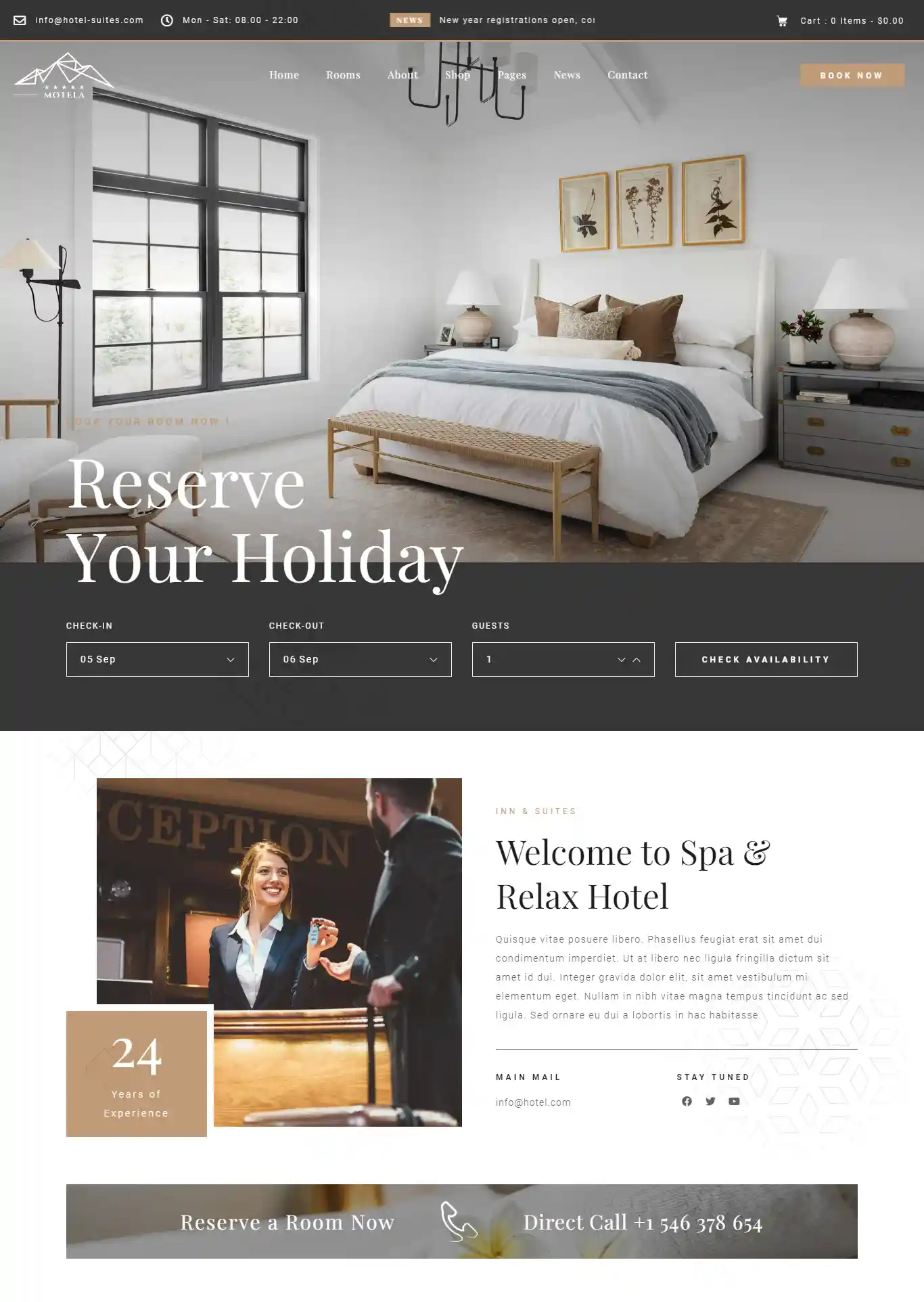 Motela – Giao diện website khách sạn hiện đại chuẩn SEO