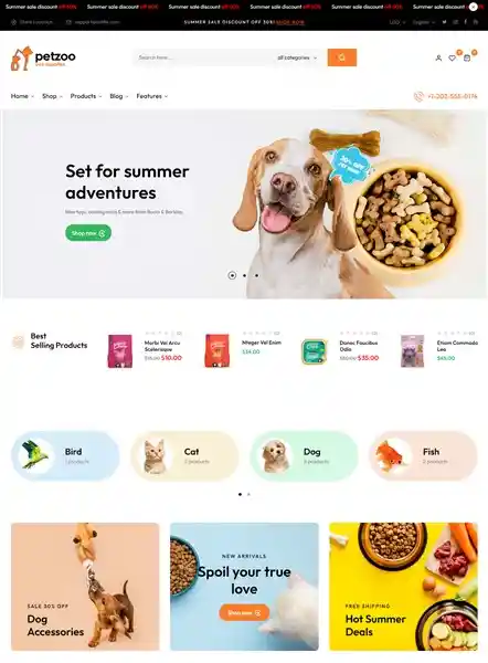 Outfie Petzoo: Mẫu Web Bán Đồ Dùng Thú Cưng Đẹp