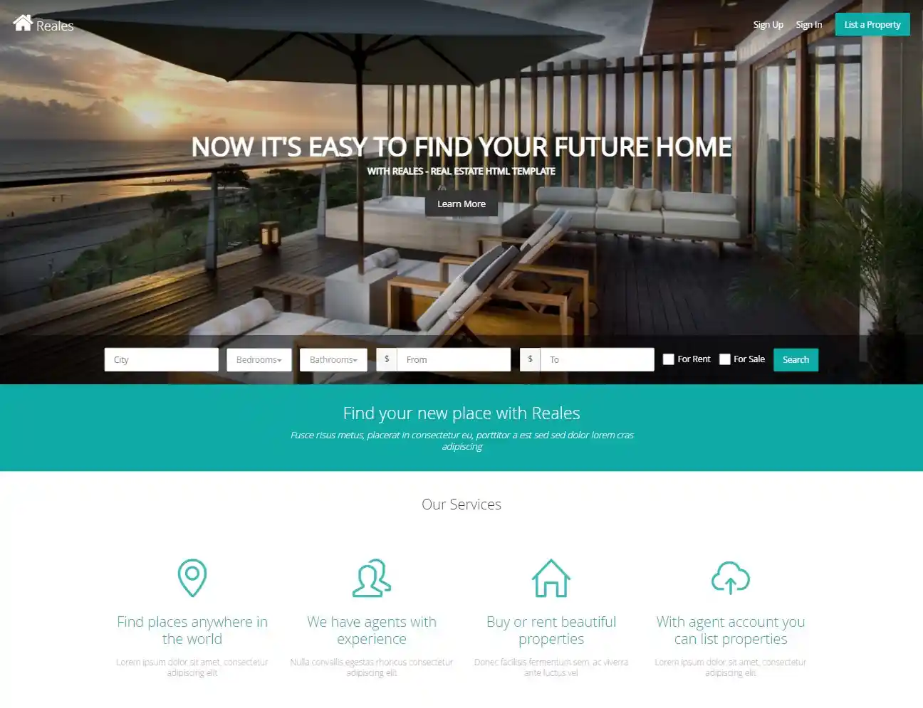 Reales – Giao diện website bất động sản chuyên nghiệp