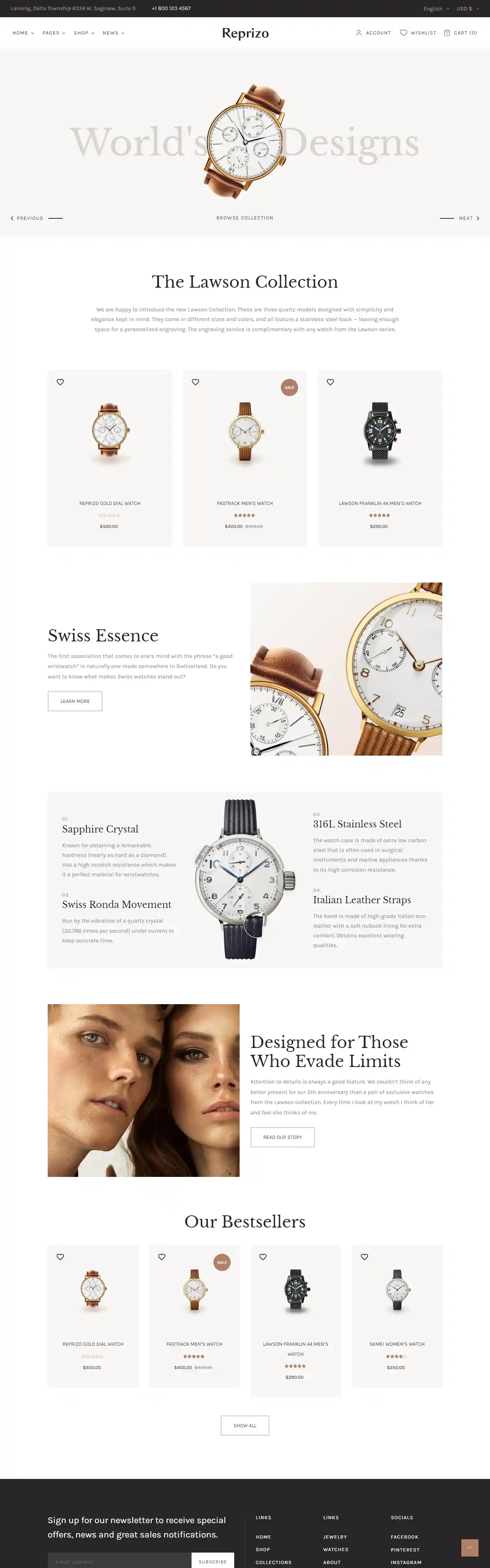 Reprizo – Giao diện website đồng hồ thời trang