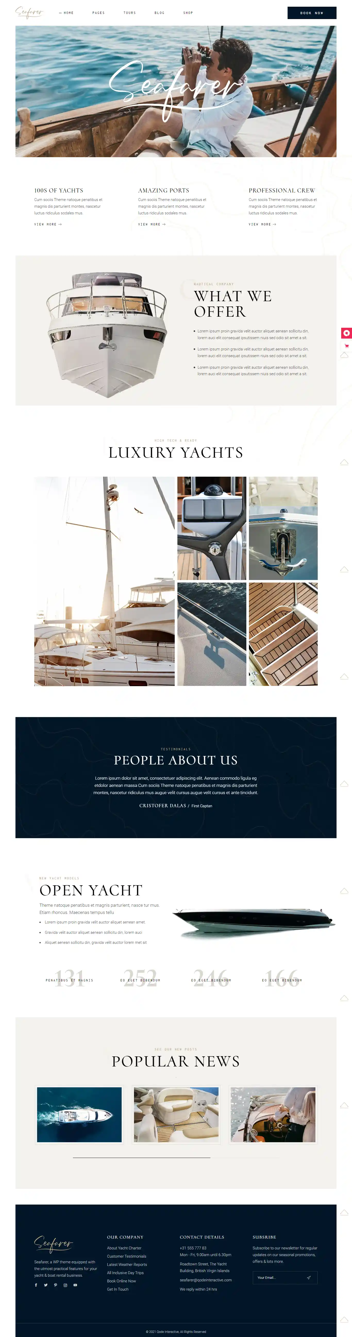 Seafarer – Giao diện website du thuyền hạng sang