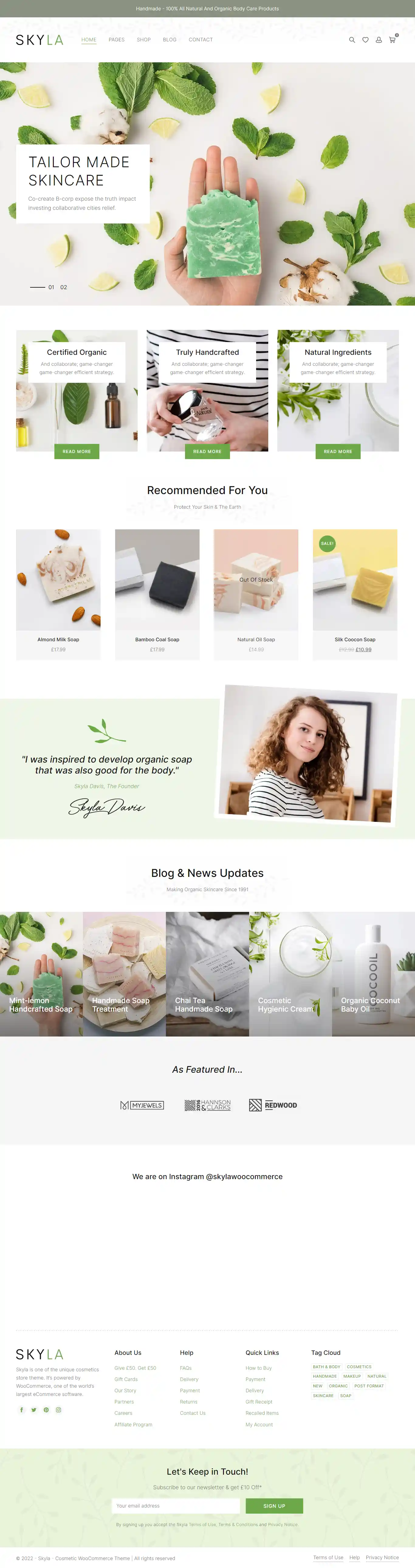 Skyla: Mẫu Website Bán Mỹ Phẩm Organic & Thiên Nhiên Đẹp