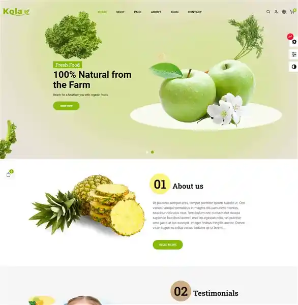 Thiết kế website trái cây Kola hiện đại, nổi bật sản phẩm hình nền