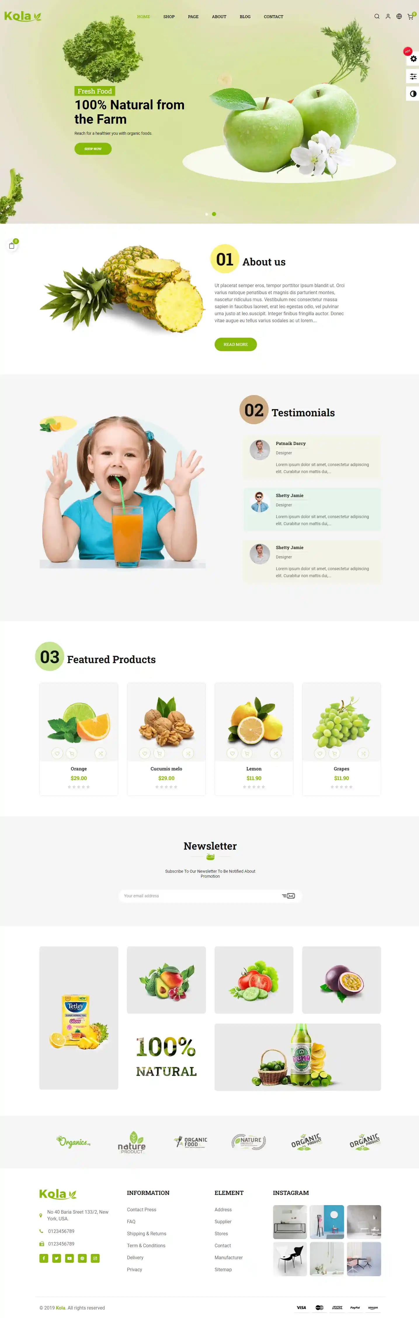 Thiết kế website trái cây Kola hiện đại, nổi bật sản phẩm
