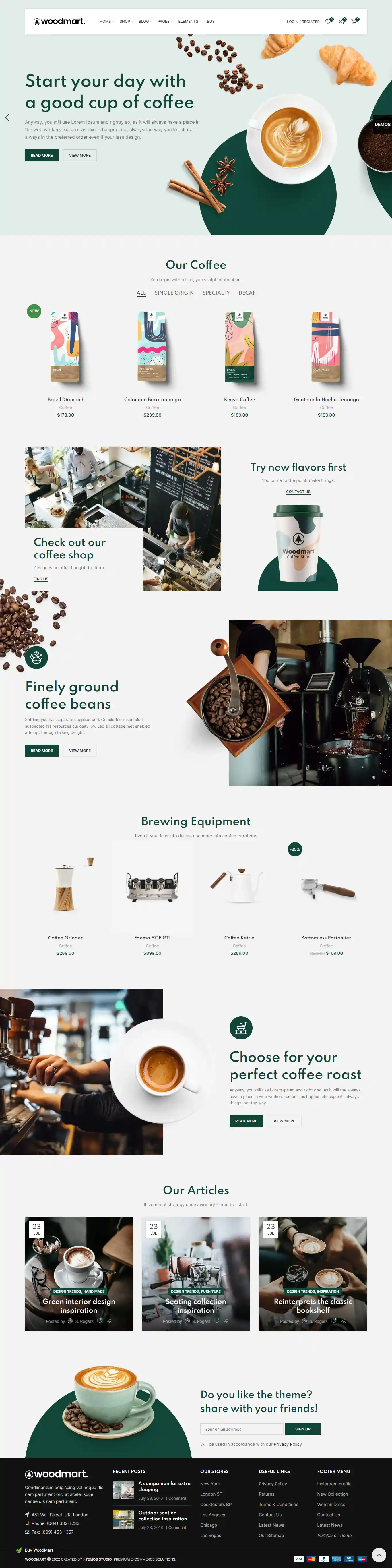 Woodmart – Giao diện website bán cà phê hiện đại