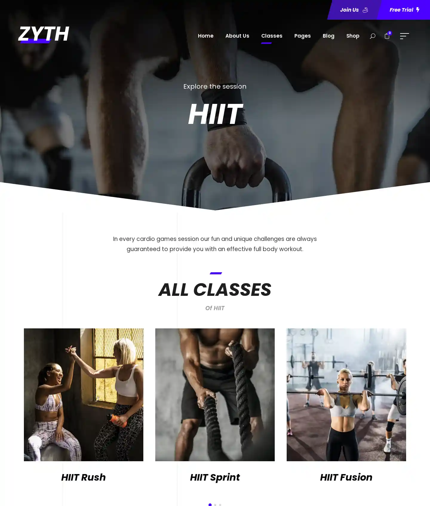 Zyth – Giao diện website phòng gym hiện đại hình đại diện
